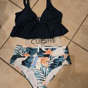 Cupshe Ruffle Plunge V Neck Plus Size 2 Piece Swimsuit Size 2X NWT
